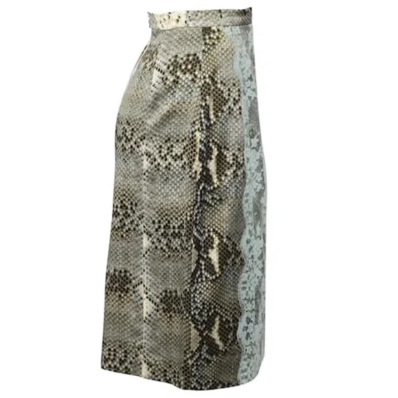 ERDEM Ari snake printed pencil skirt w/ blue lace panel, silk lining - US 8 - Picture 4 of 15